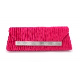 Evening Bag - Pleated Satin w/ Mesh Metal Bar Accent – Fuchsia - BG-92006FU